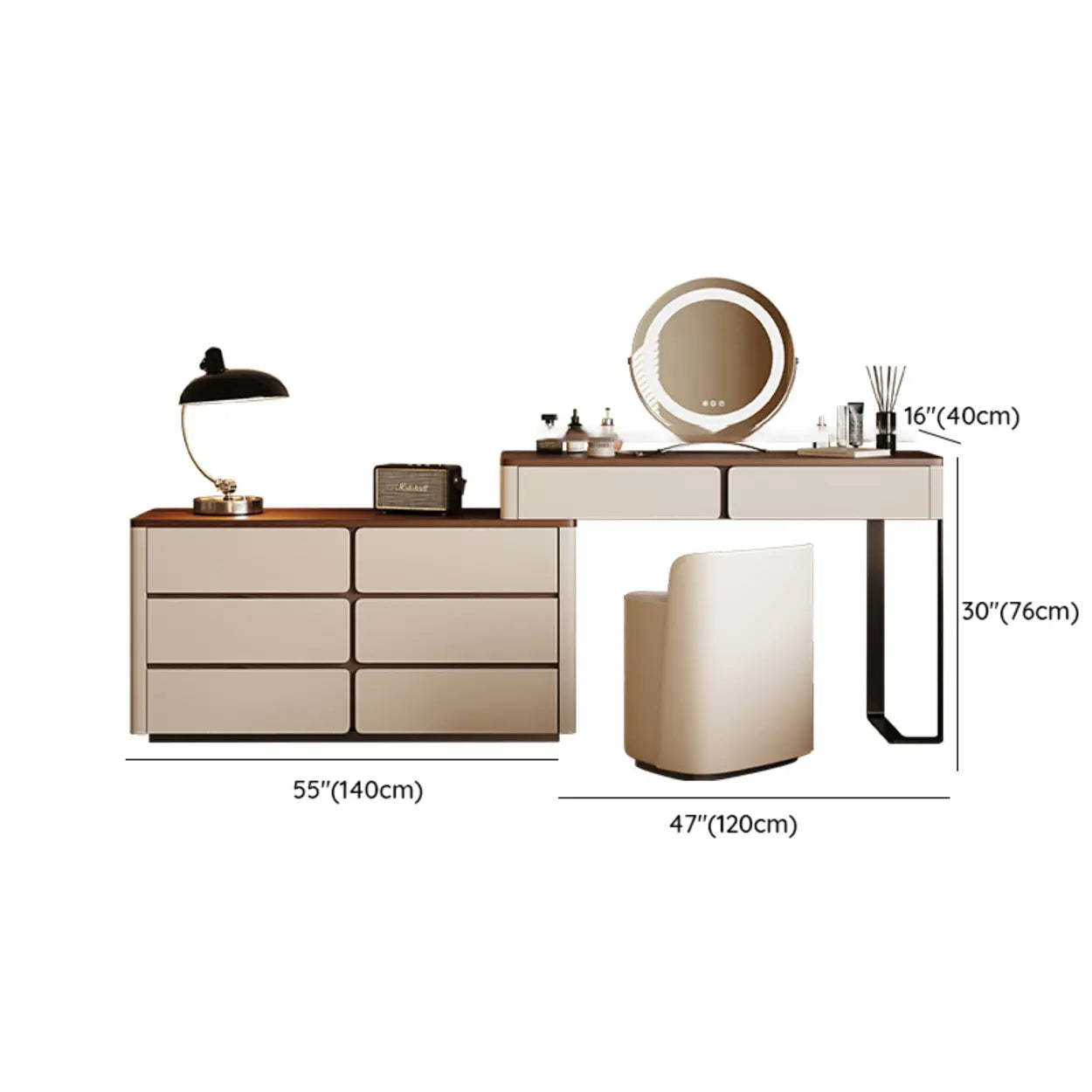 Modern Rectangular Wood Wall Light Mirror Vanity