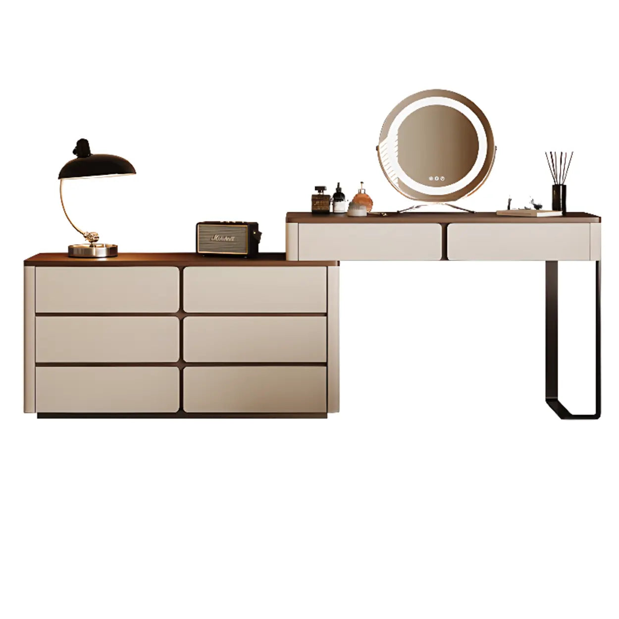 Modern Rectangular Wood Wall Light Mirror Vanity