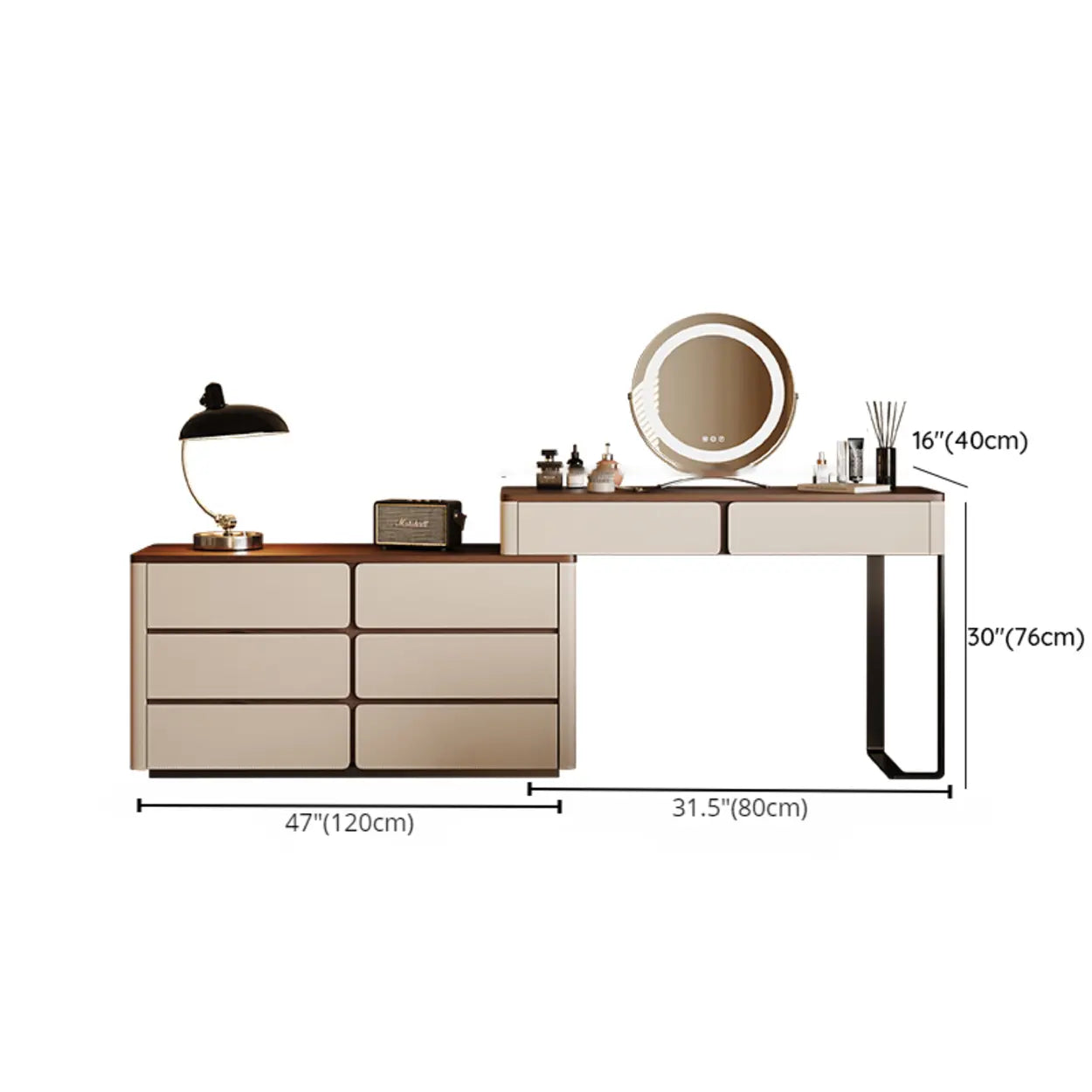 Modern Rectangular Wood Wall Light Mirror Vanity