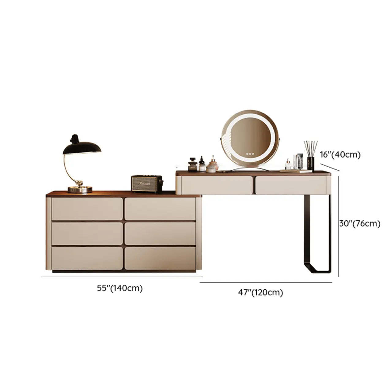 Modern Rectangular Wood Wall Light Mirror Vanity
