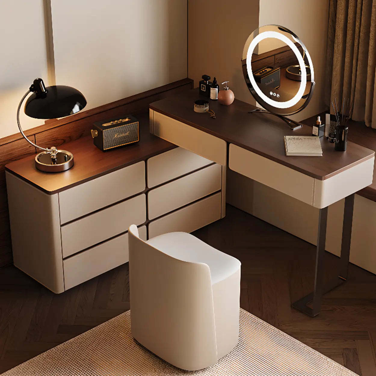 Modern Rectangular Wood Wall Light Mirror Vanity
