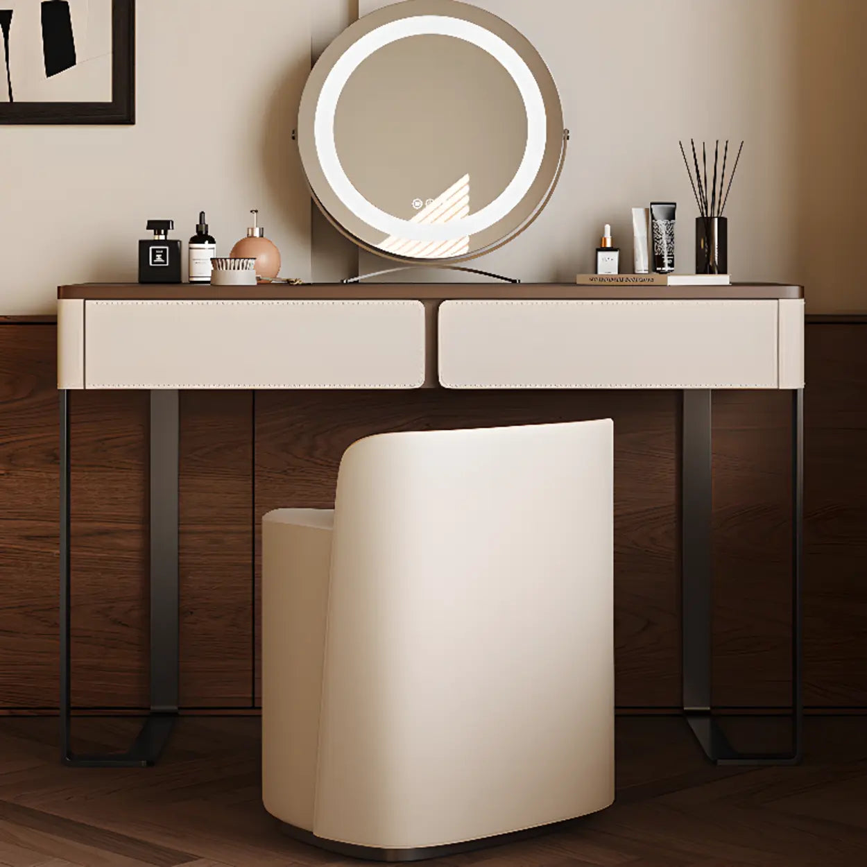 Modern Rectangular Wood Wall Light Mirror Vanity