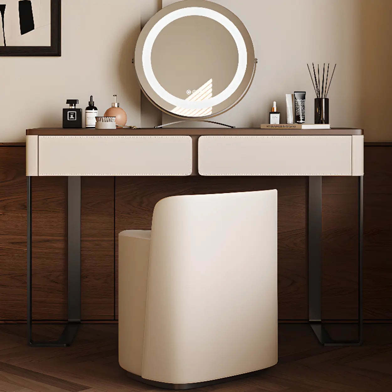 Modern Rectangular Wood Wall Light Mirror Vanity