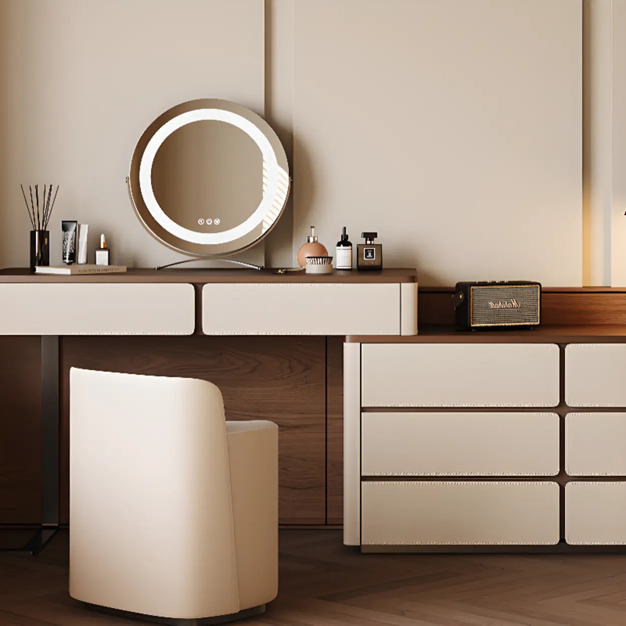 Modern Rectangular Wood Wall Light Mirror Vanity