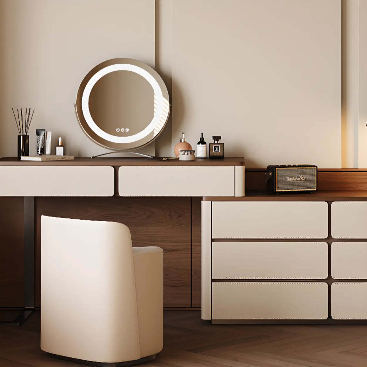 Modern Rectangular Wood Wall Light Mirror Vanity