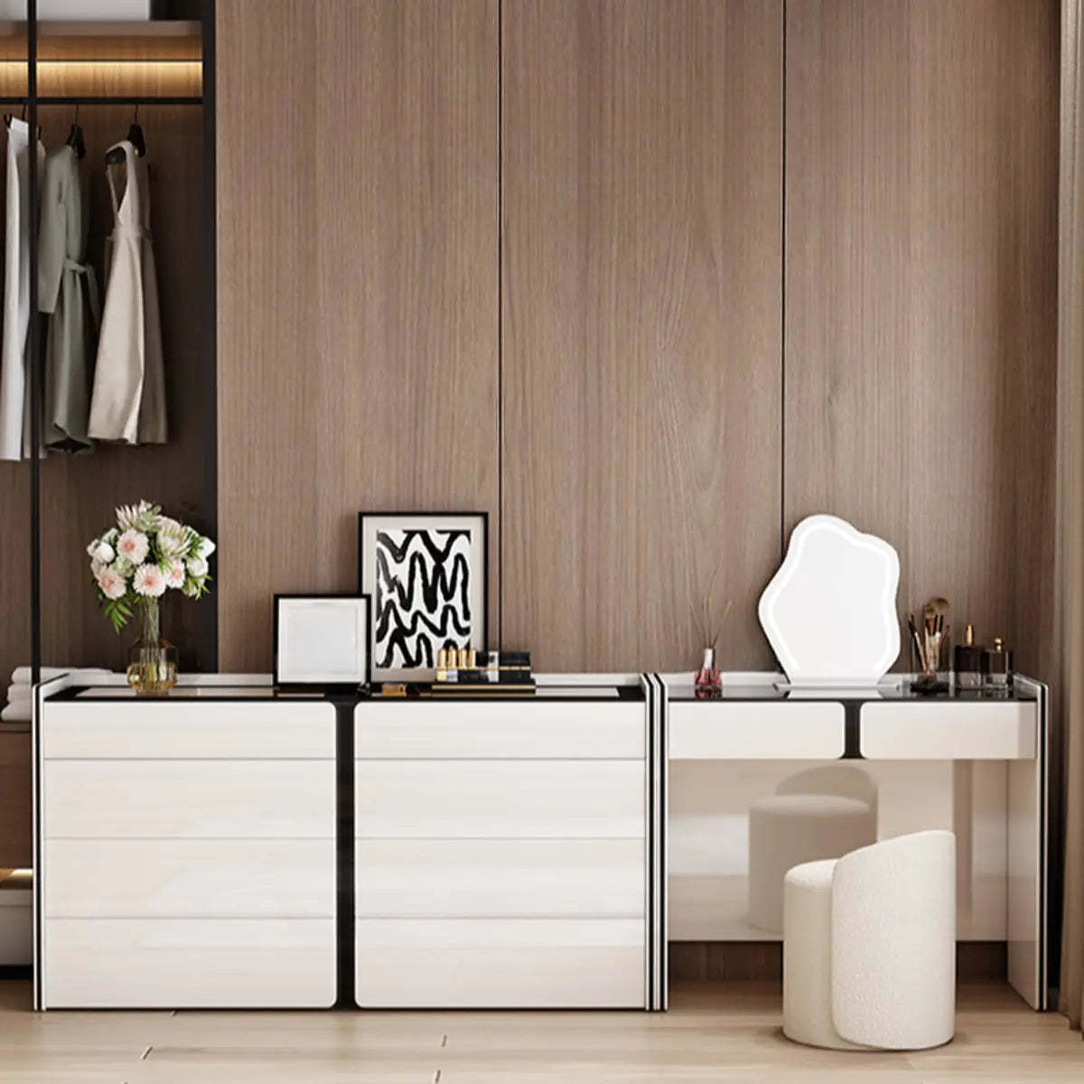 Modern White Wood Wall-Mounted Vanity Table