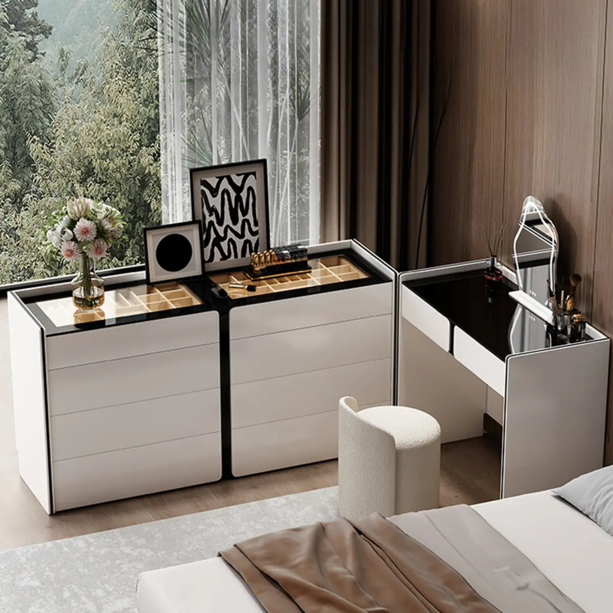 Modern White Wood Wall-Mounted Vanity Table