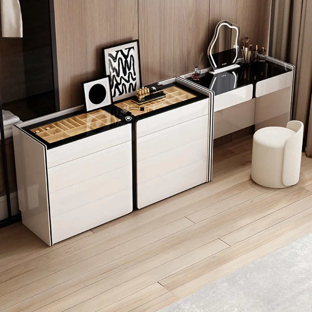 Modern White Wood Wall-Mounted Vanity Table