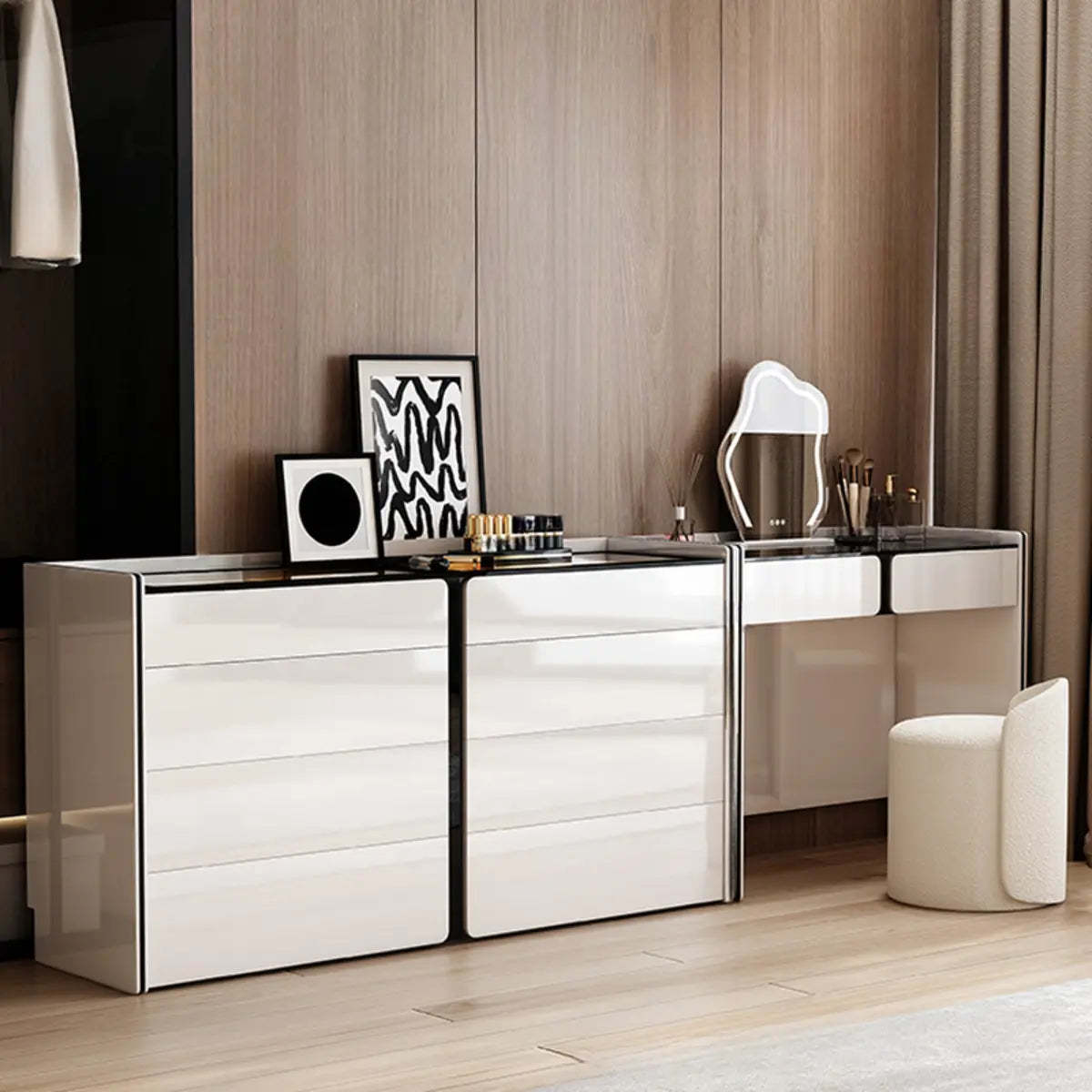 Modern White Wood Wall-Mounted Vanity Table