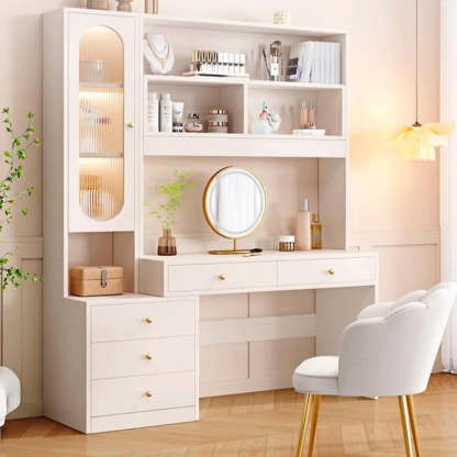 Modern White Wood 10-Drawer Makeup Vanity