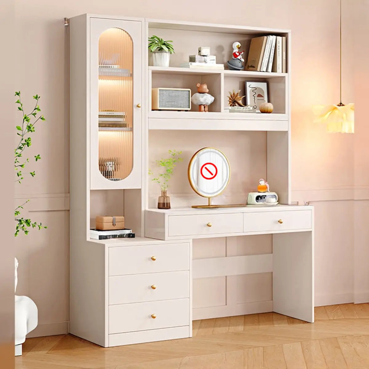 Modern White Wood 10-Drawer Makeup Vanity
