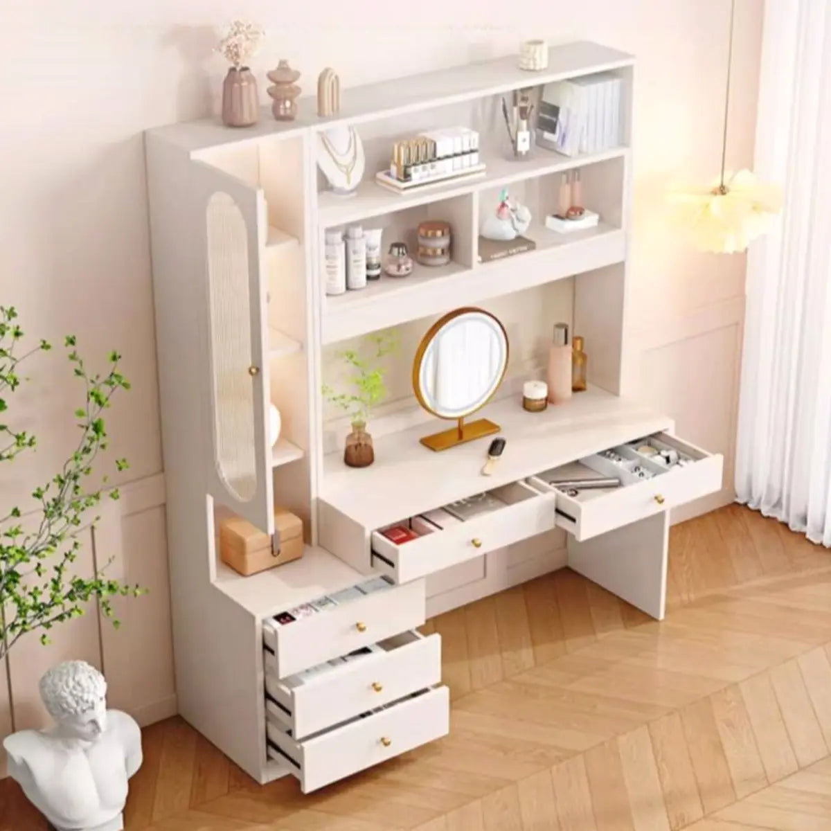 Modern White Wood 10-Drawer Makeup Vanity