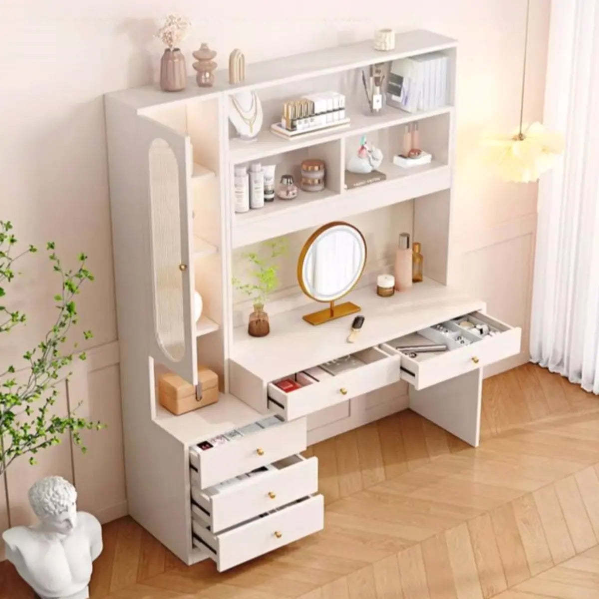 Modern White Wood 10-Drawer Makeup Vanity