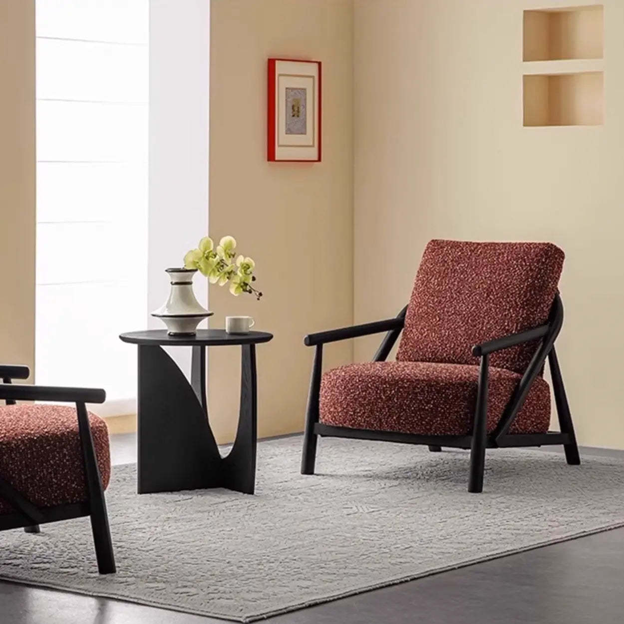 Modern Red Fabric Armrest Accent Chair