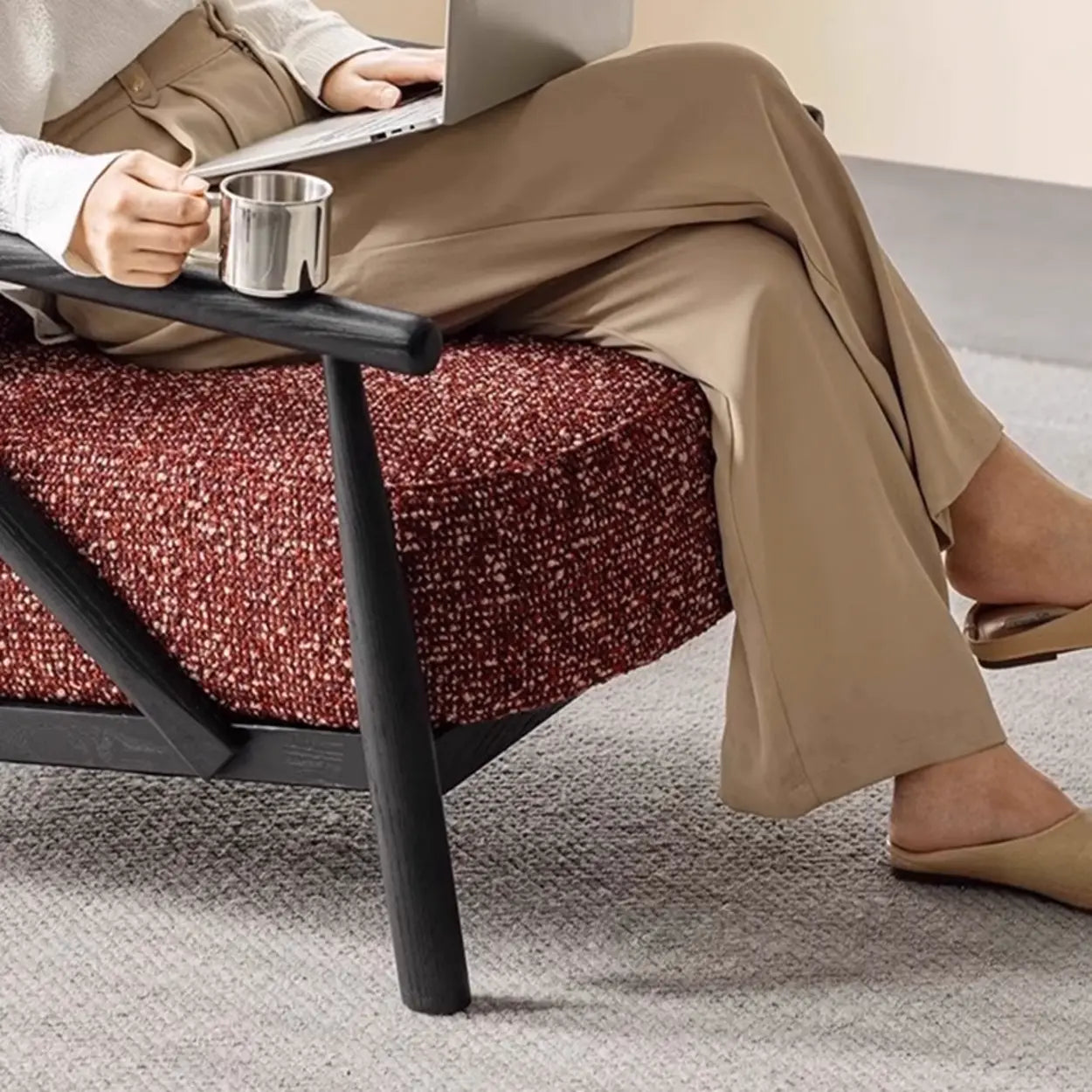 Modern Red Fabric Armrest Accent Chair