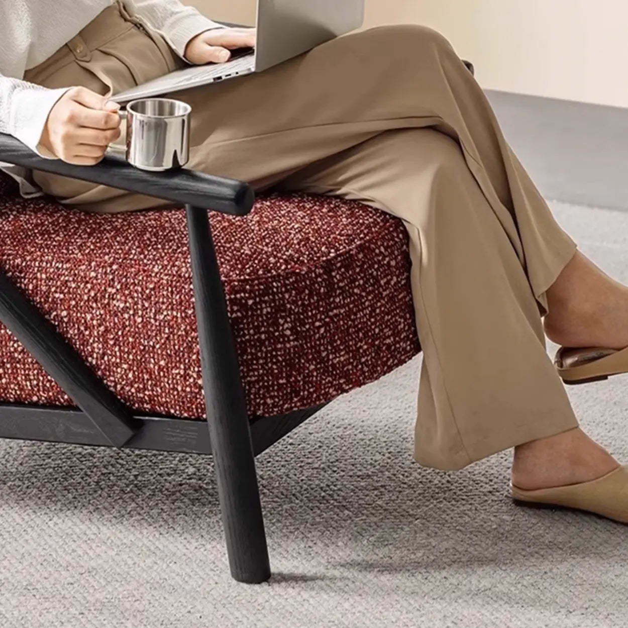 Modern Red Fabric Armrest Accent Chair
