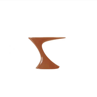 Modern Red Oval Sculpted Pedestal Side Table — Red