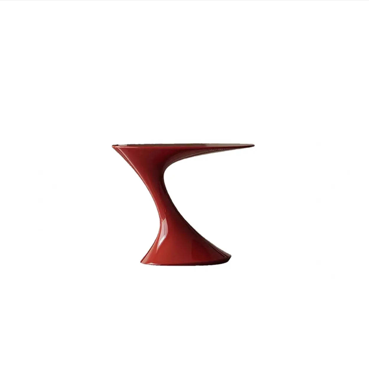 Modern Red Oval Sculpted Pedestal Side Table