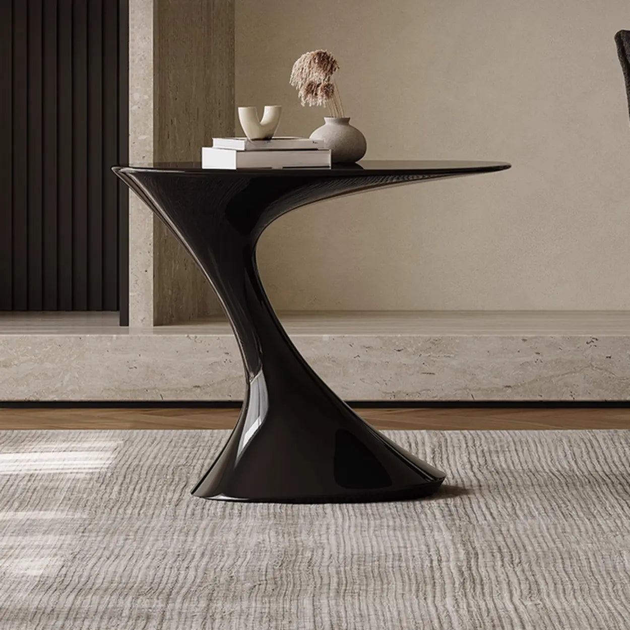 Modern Red Oval Sculpted Pedestal Side Table