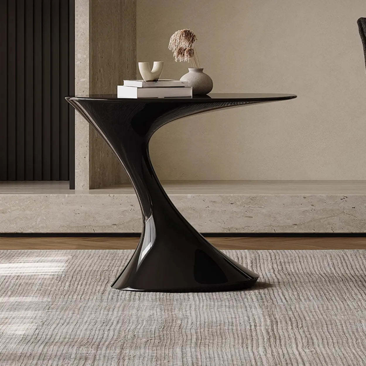Modern Red Oval Sculpted Pedestal Side Table