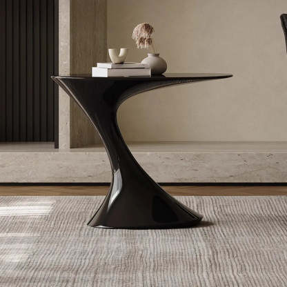 Modern Red Oval Sculpted Pedestal Side Table