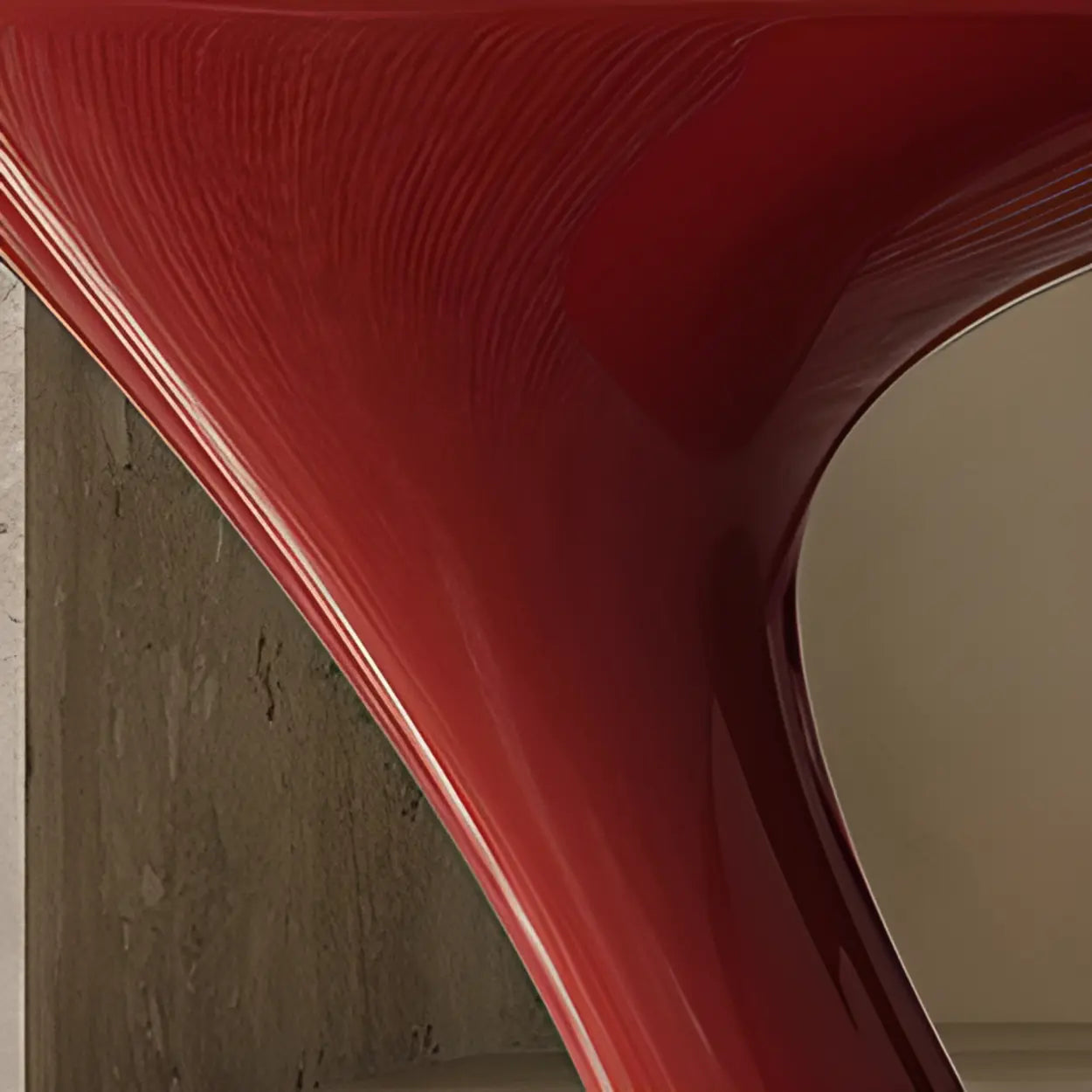 Modern Red Oval Sculpted Pedestal Side Table