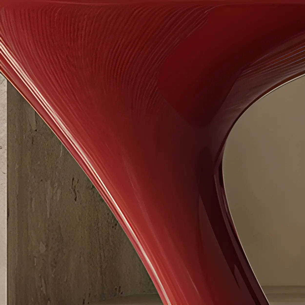 Modern Red Oval Sculpted Pedestal Side Table