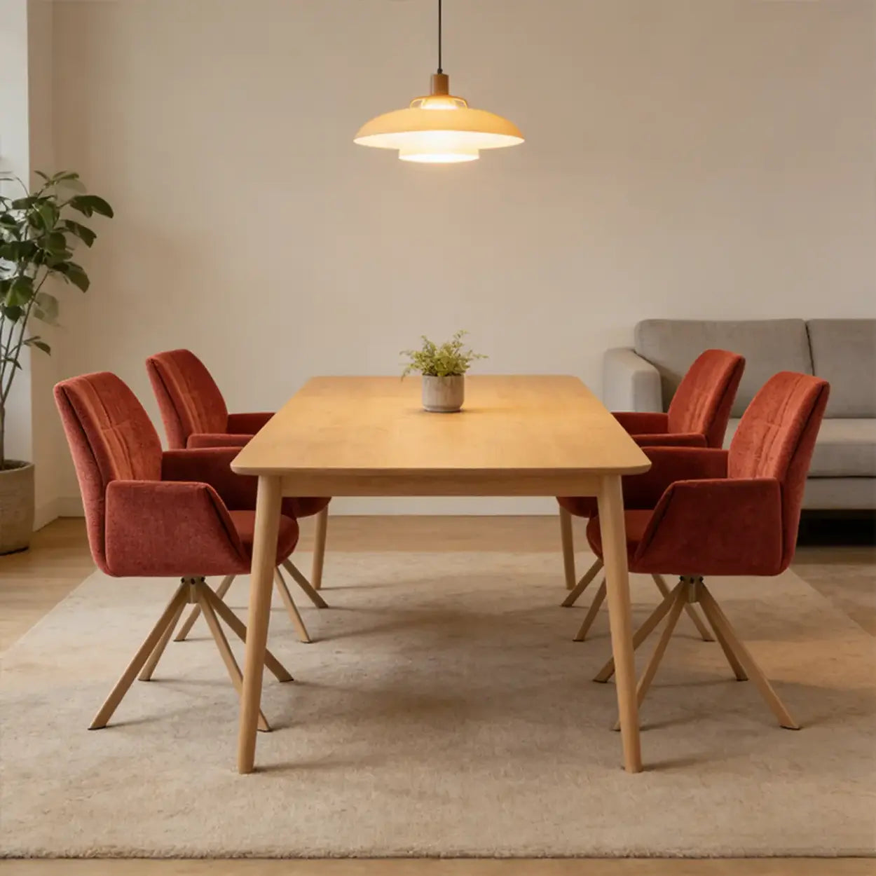Leather curved-back arm red dining chairs & benches in steel fabric