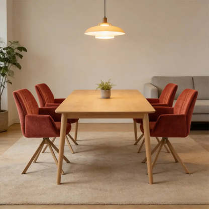 Modern Red Curved-Back Swivel Dining Arm Chair