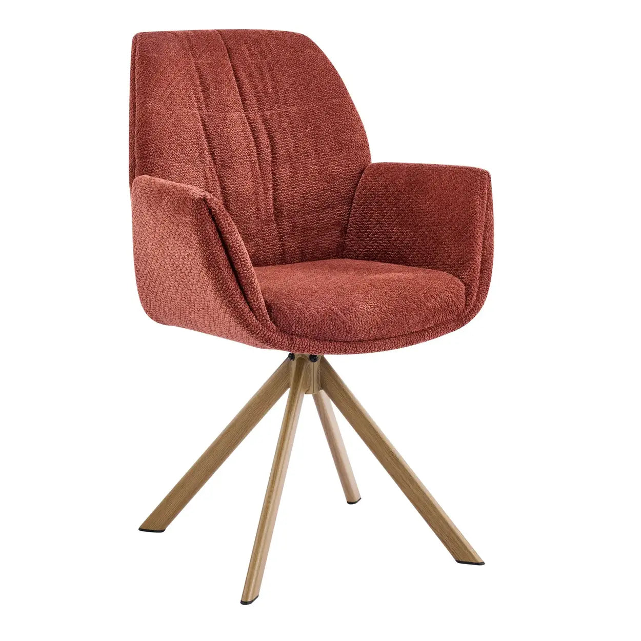 Modern Red Curved-Back Swivel Dining Arm Chair