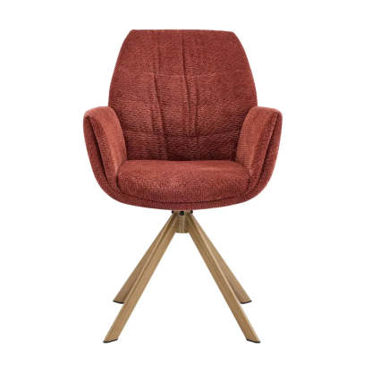 Modern Red Curved-Back Swivel Dining Arm Chair