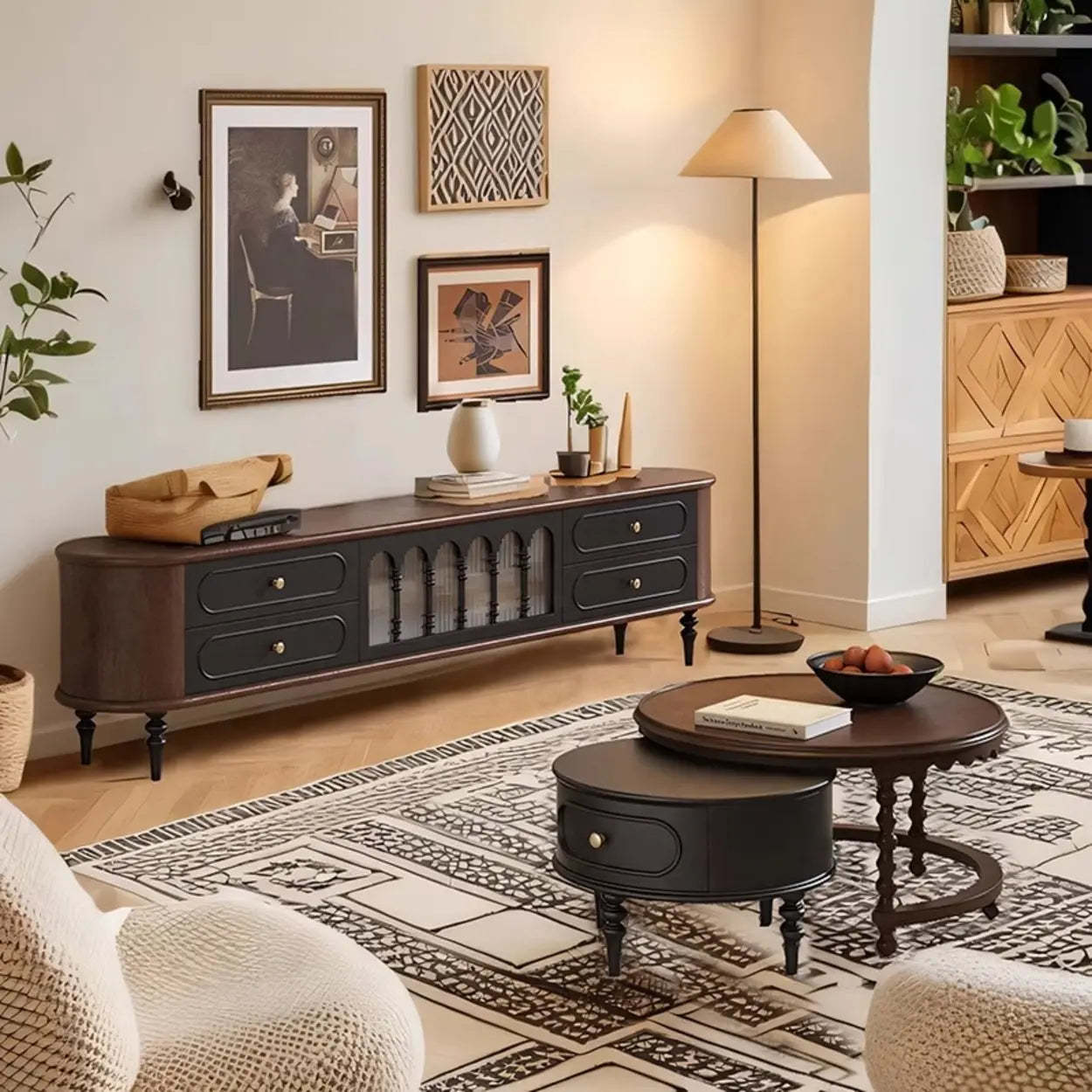 Modern Retro TV Stand Cabinet with Drawers