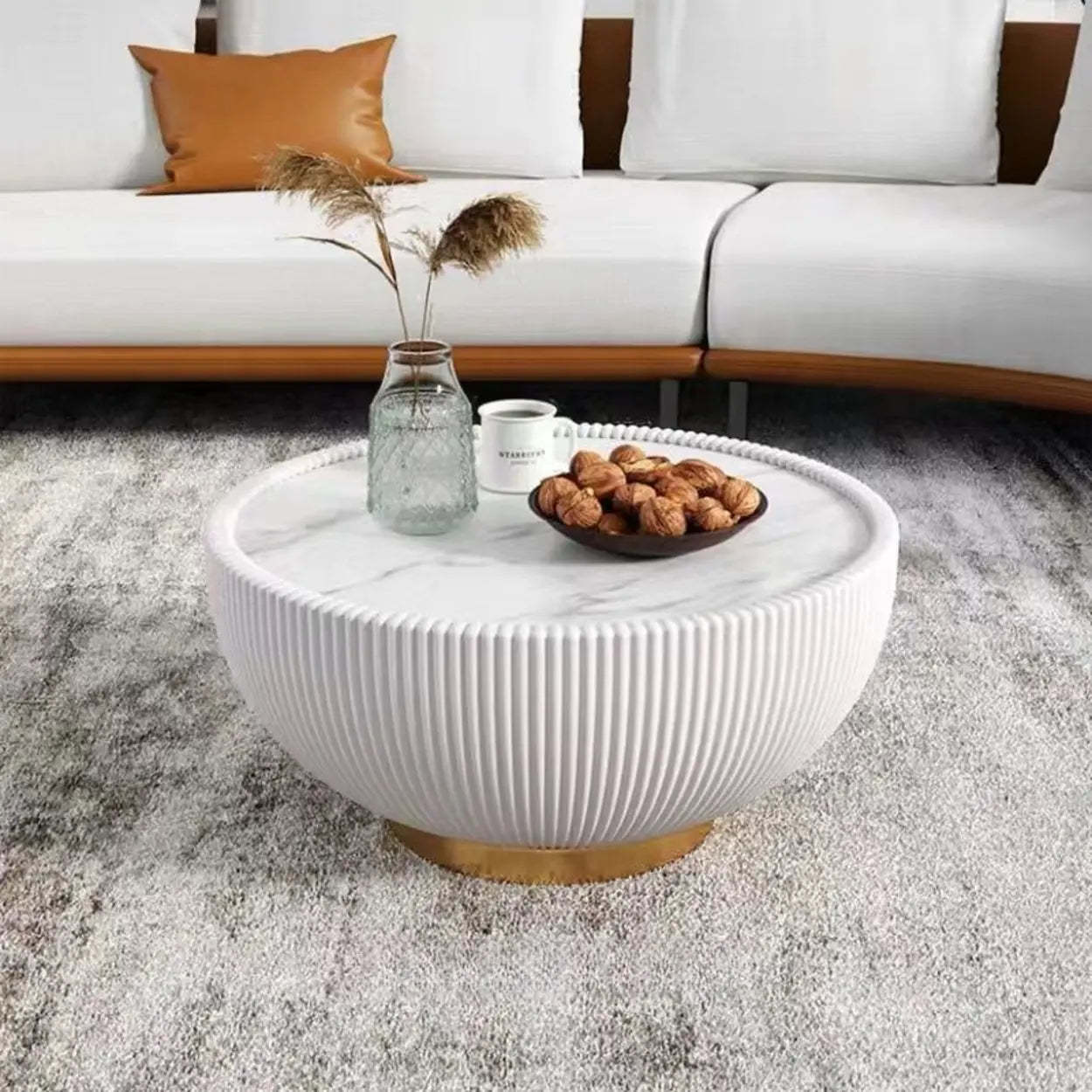 Modern Ribbed Round Coffee Table Set