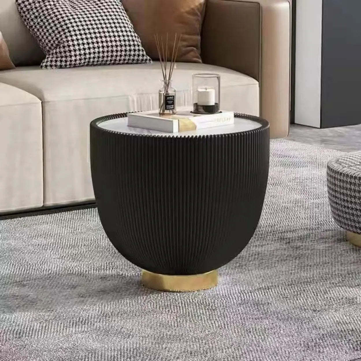 Modern Ribbed Round Coffee Table Set