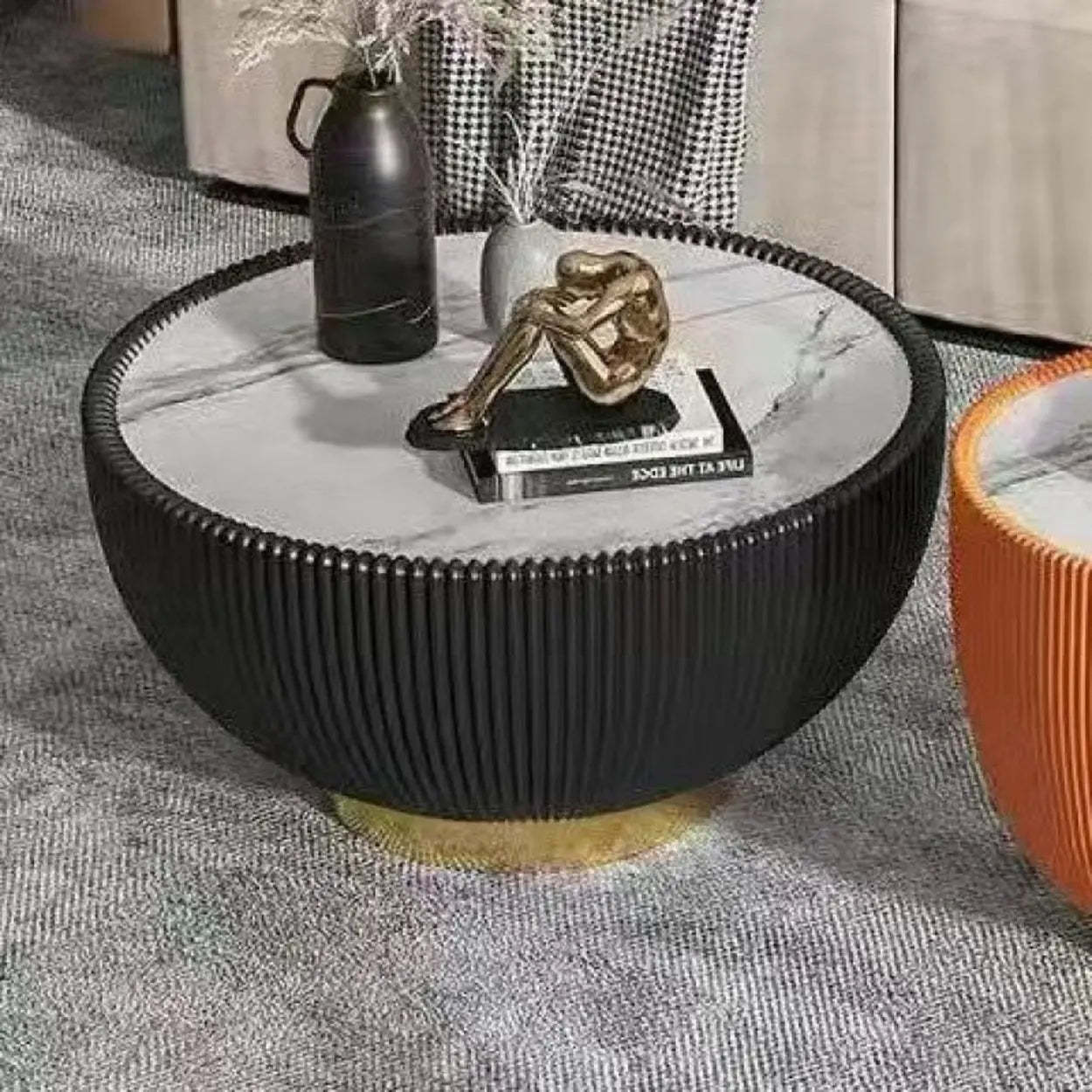 Modern Ribbed Round Coffee Table Set