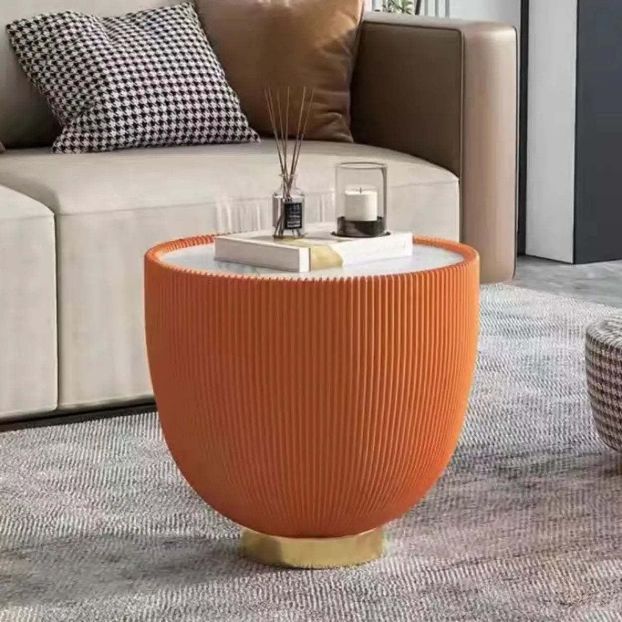 Modern Ribbed Round Coffee Table Set