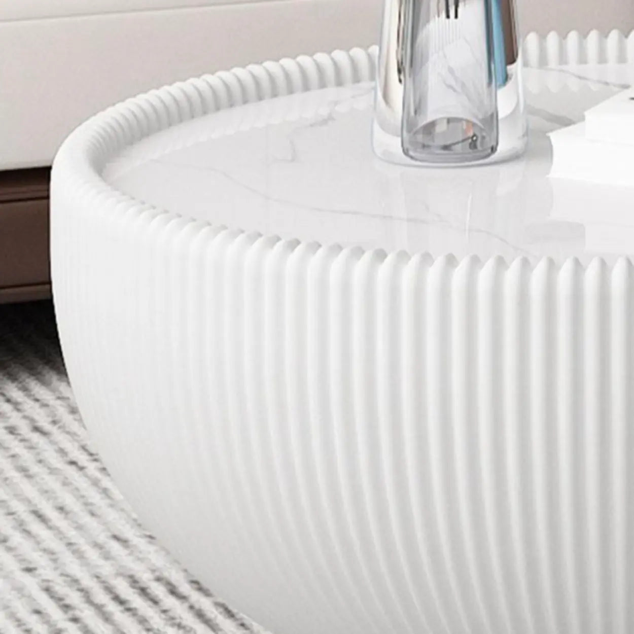 Modern Ribbed Round Coffee Table Set — Orange