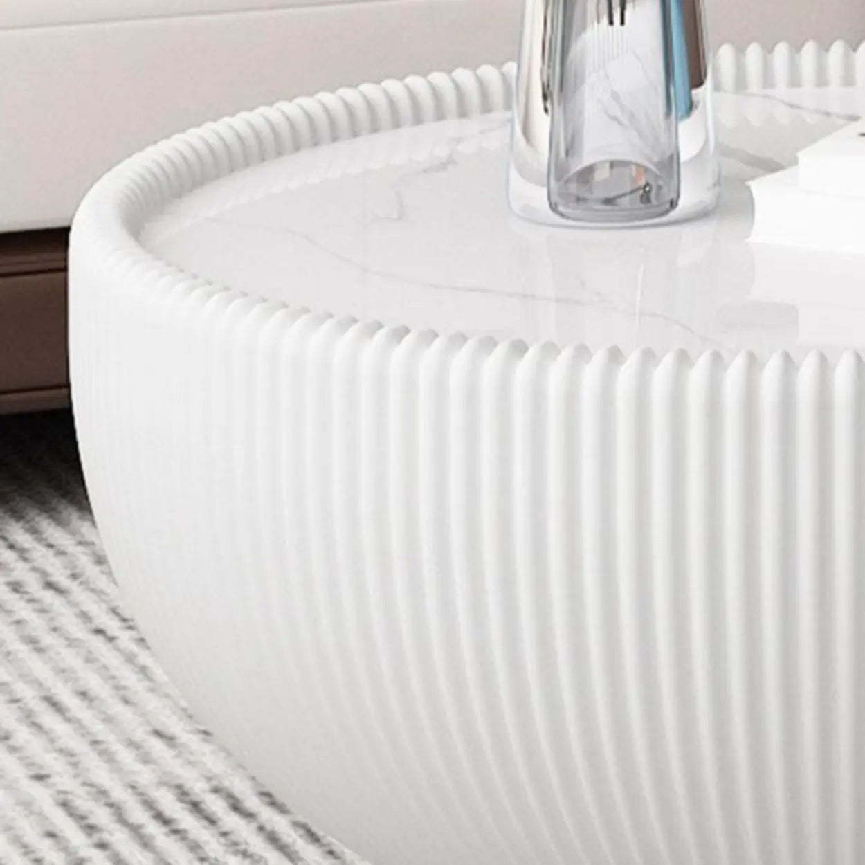 Modern Ribbed Round Coffee Table Set — Orange
