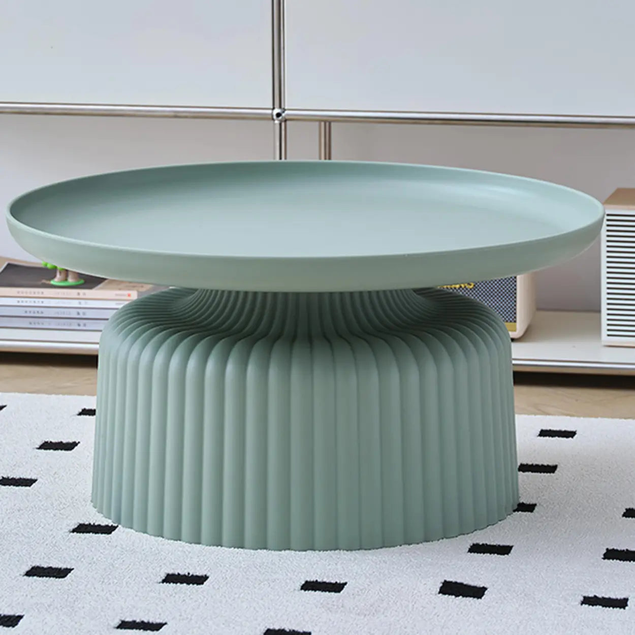 Modern Ribbed Side and Coffee Table Set — Pink