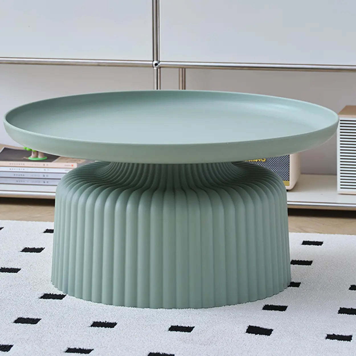 Modern Ribbed Side and Coffee Table Set — Pink