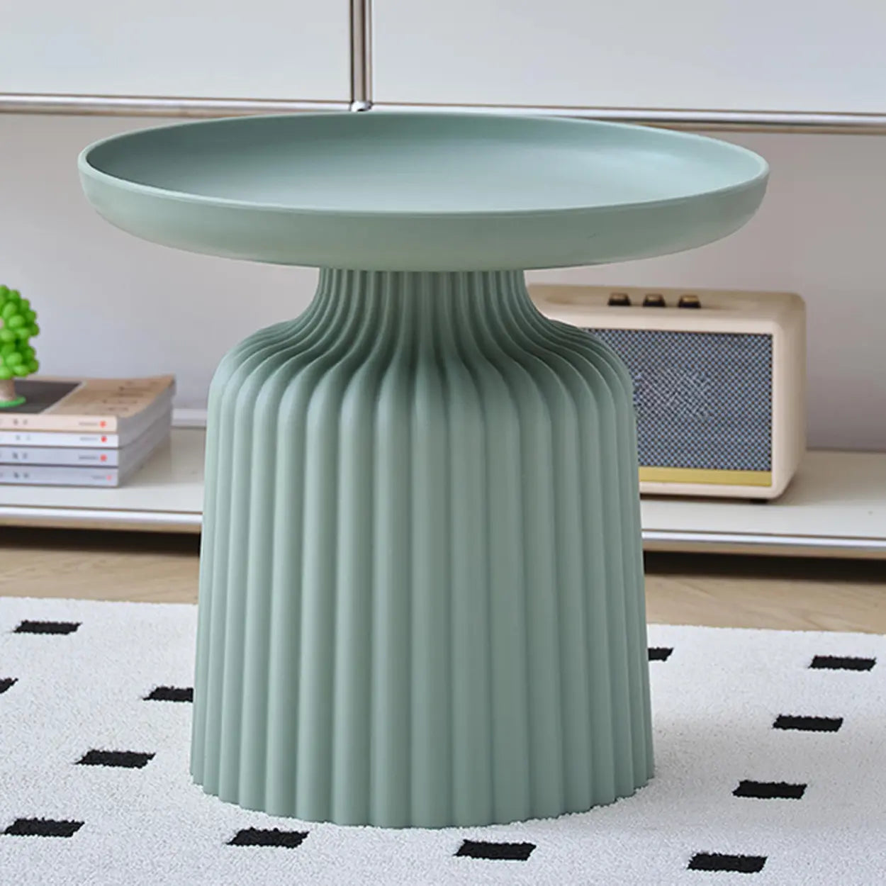 Modern Ribbed Side and Coffee Table Set — Pink