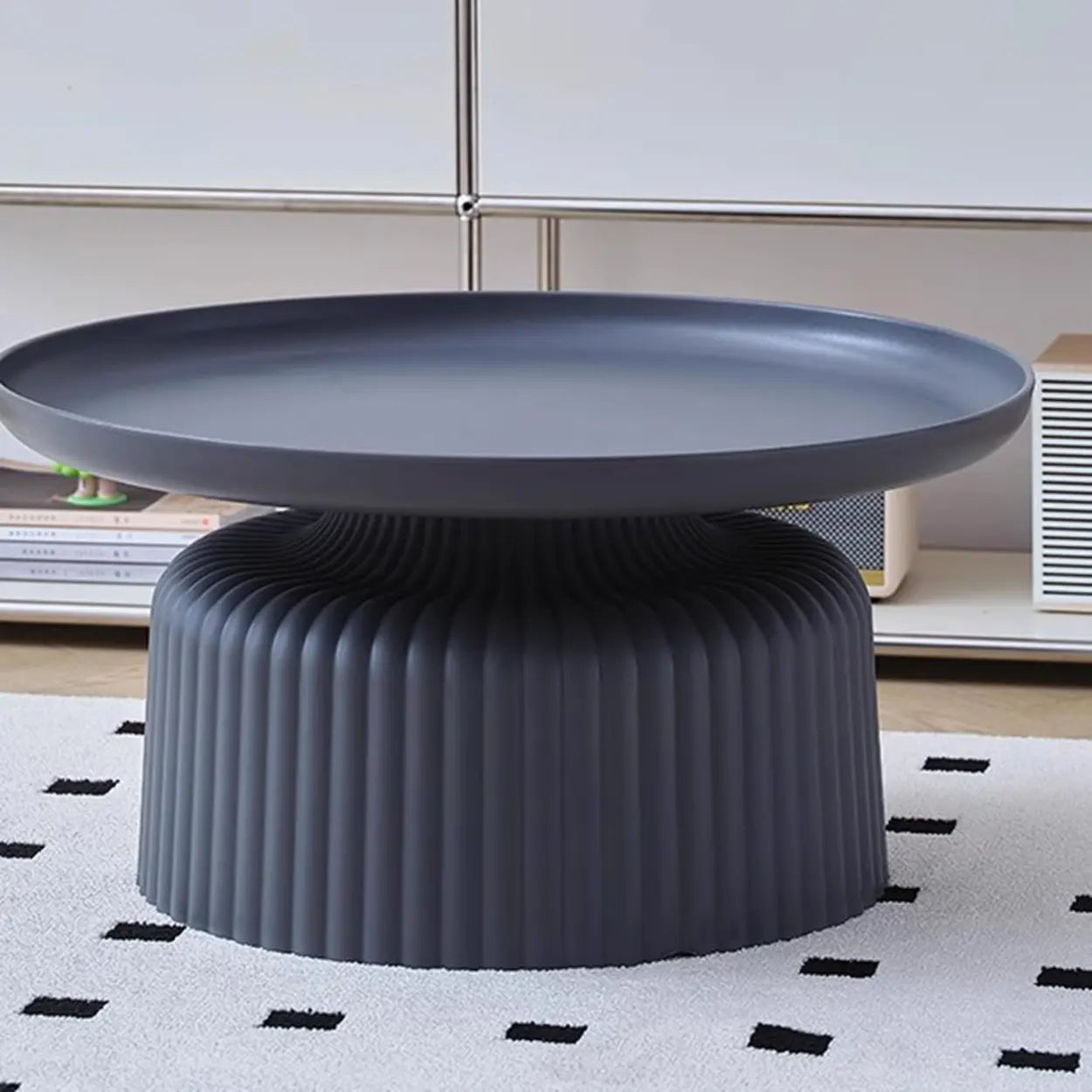 Modern Ribbed Side and Coffee Table Set — Grey