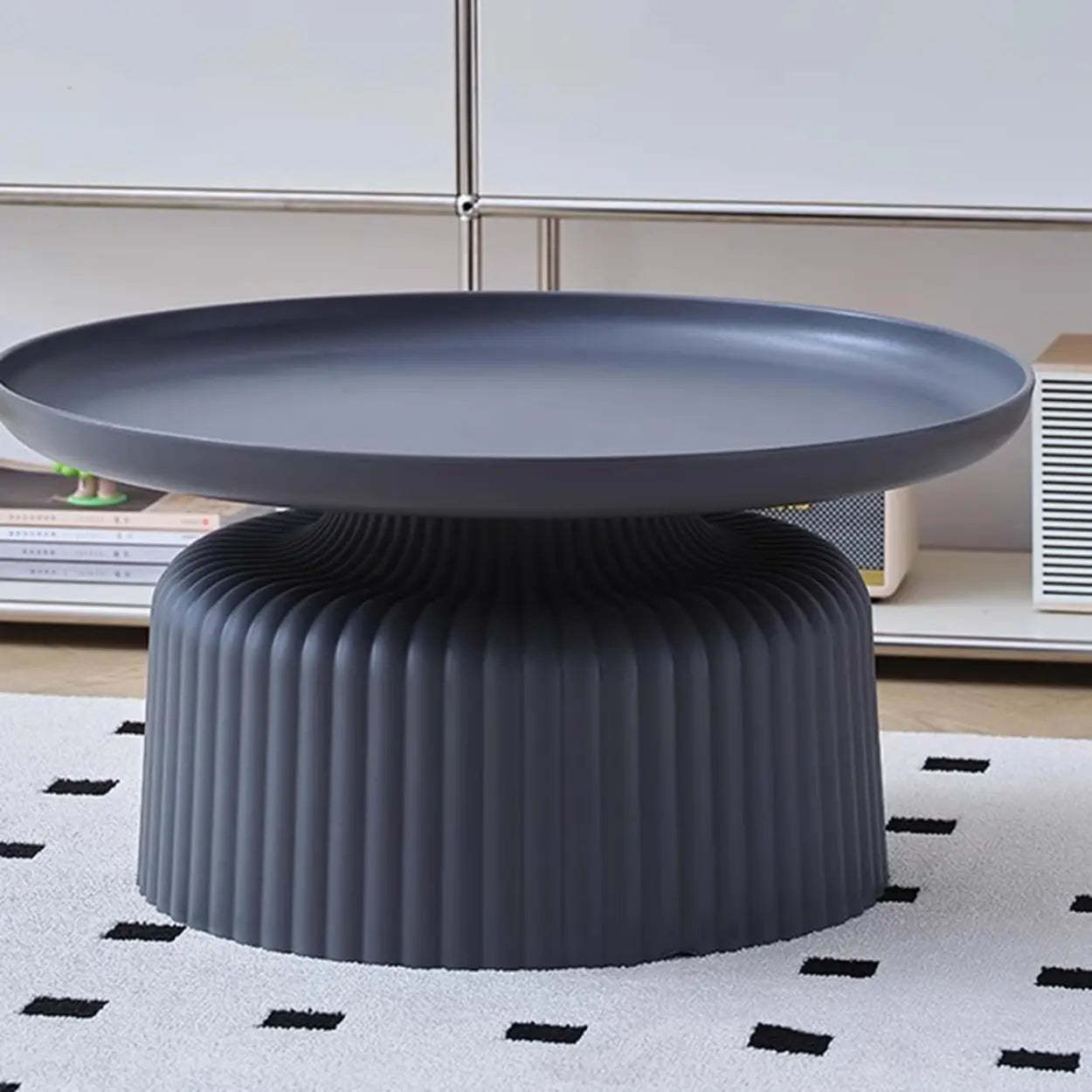 Modern Ribbed Side and Coffee Table Set — Grey