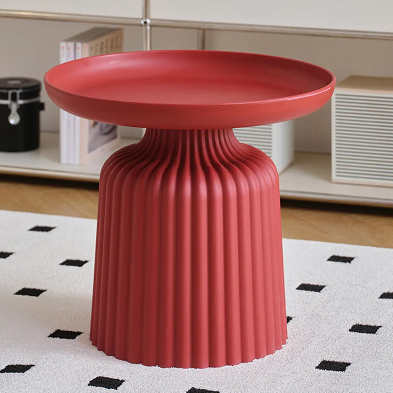 Modern Ribbed Side and Coffee Table Set — Light Gray