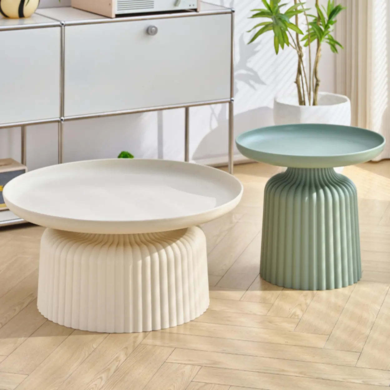 Modern Ribbed Side and Coffee Table Set — Black