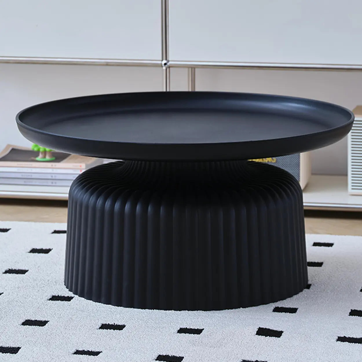 Modern Ribbed Side and Coffee Table Set — Light Green