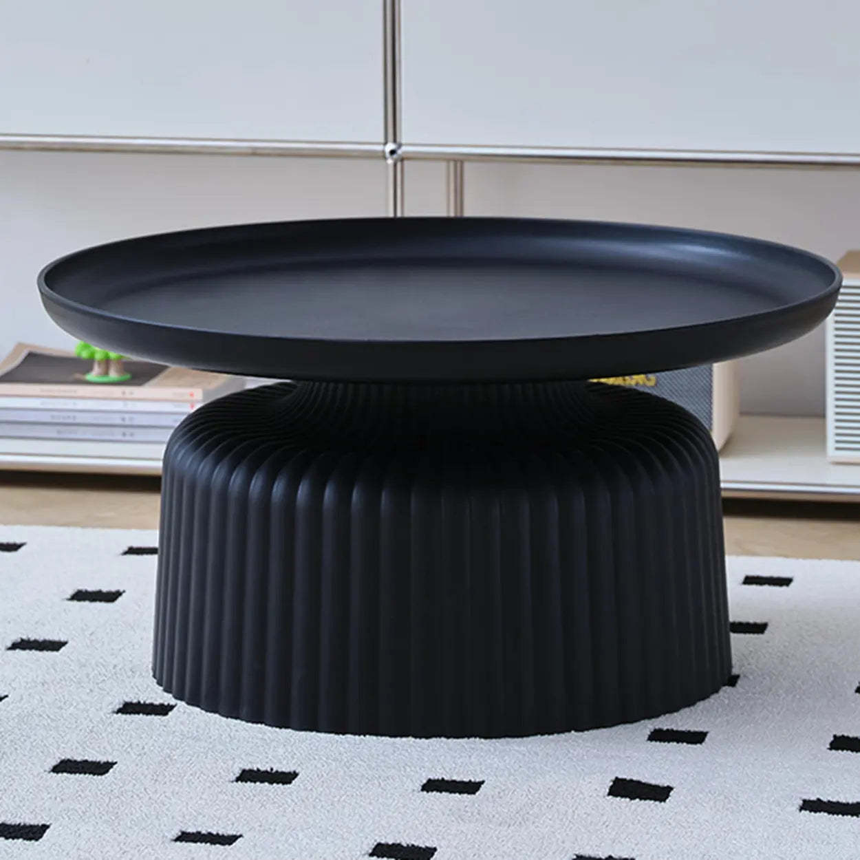 Modern ribbed set gray coffee tables — 29"L x 29"W x 15"H / Black