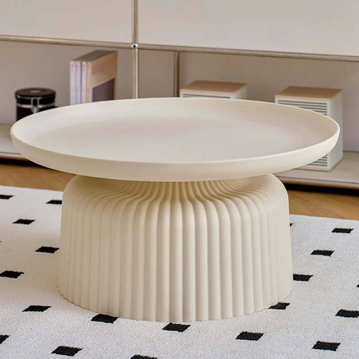 Modern Ribbed Side and Coffee Table Set — White