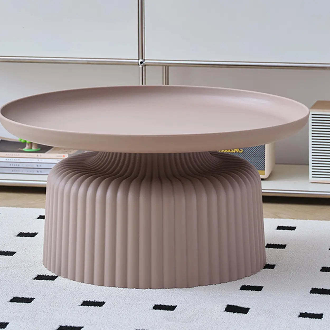 Modern Ribbed Side and Coffee Table Set — Red