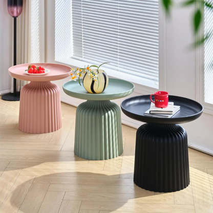 Modern Ribbed Side and Coffee Table Set — Red